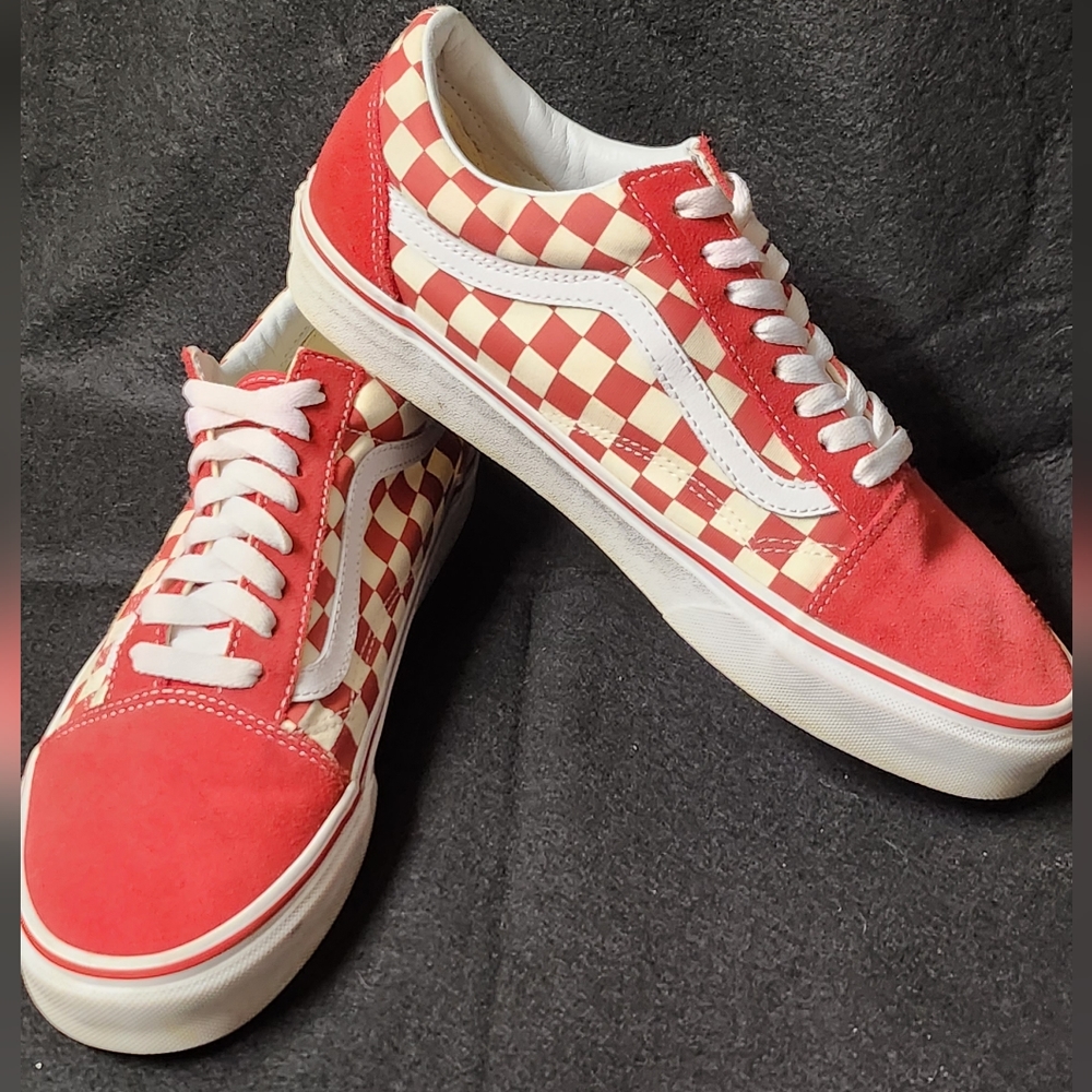 Vans Primary Check Old Skool Red Unisex Suede/Canvas Wmn 10/Mens 8.5